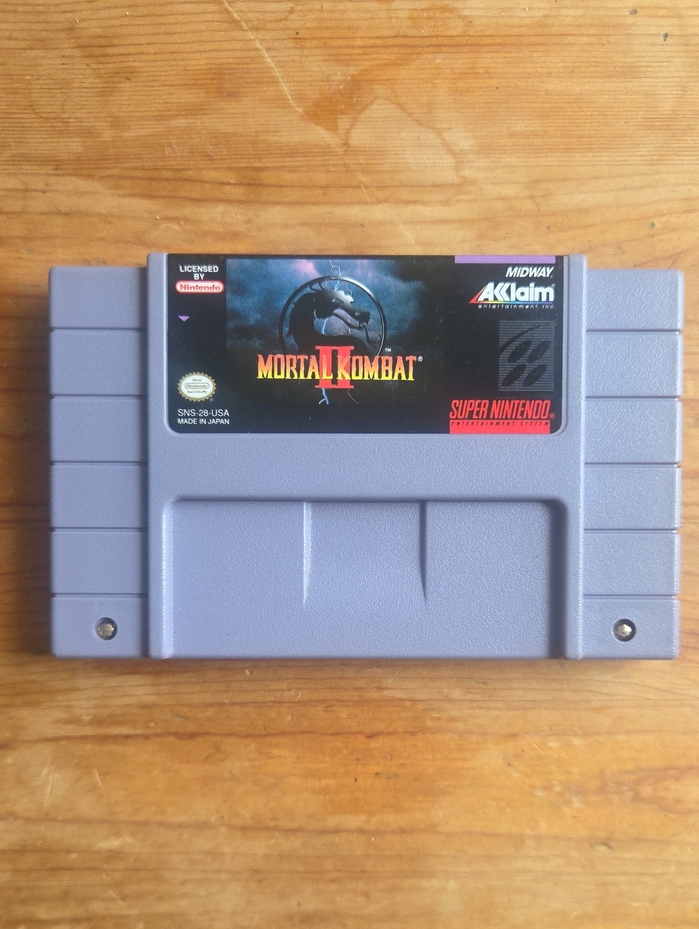 1994 Mortal Kombat II Super Nintendo SNES Game Cartridge Acclaim TESTED